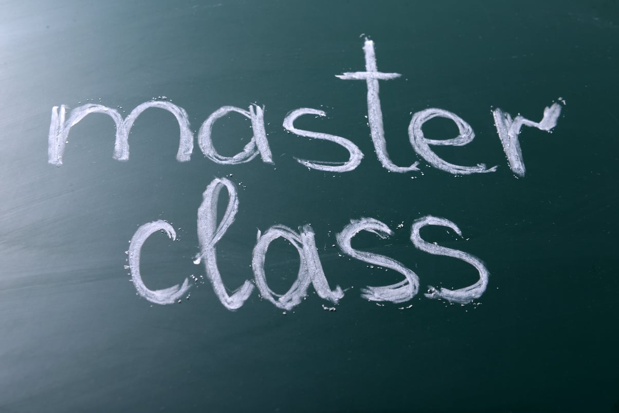 Master Class Inscription Written with White Chalk on Blackboard